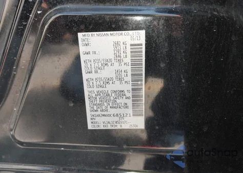 2013 Nissan Pathfinder Platinum from USA, damaged, VIN 5N1AR2MNXDC685121